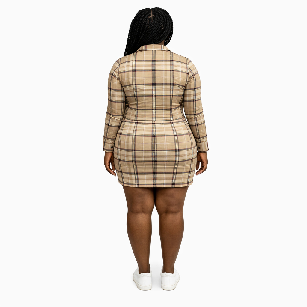 Beige Plaid Woven Fabric