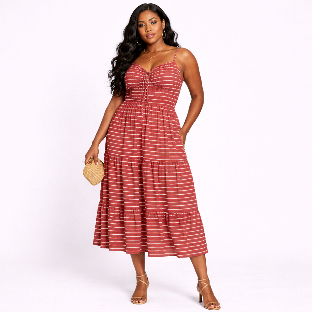 Wine Red and White Striped Lightweight Woven Fabric