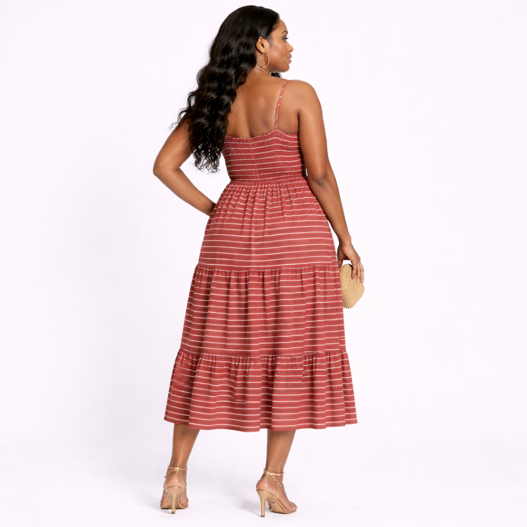 Wine Red and White Striped Lightweight Woven Fabric