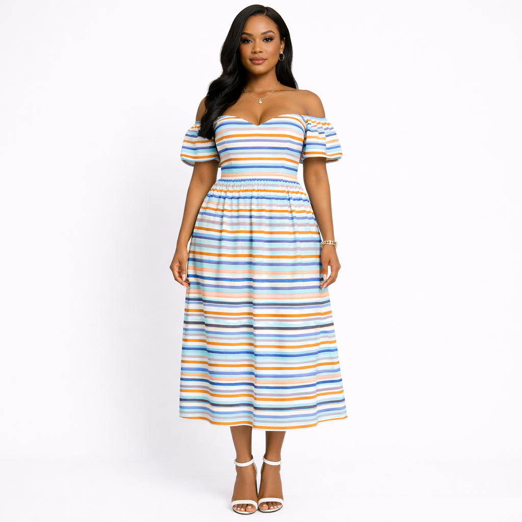 Multicolor Horizontal Striped Woven Fabric material