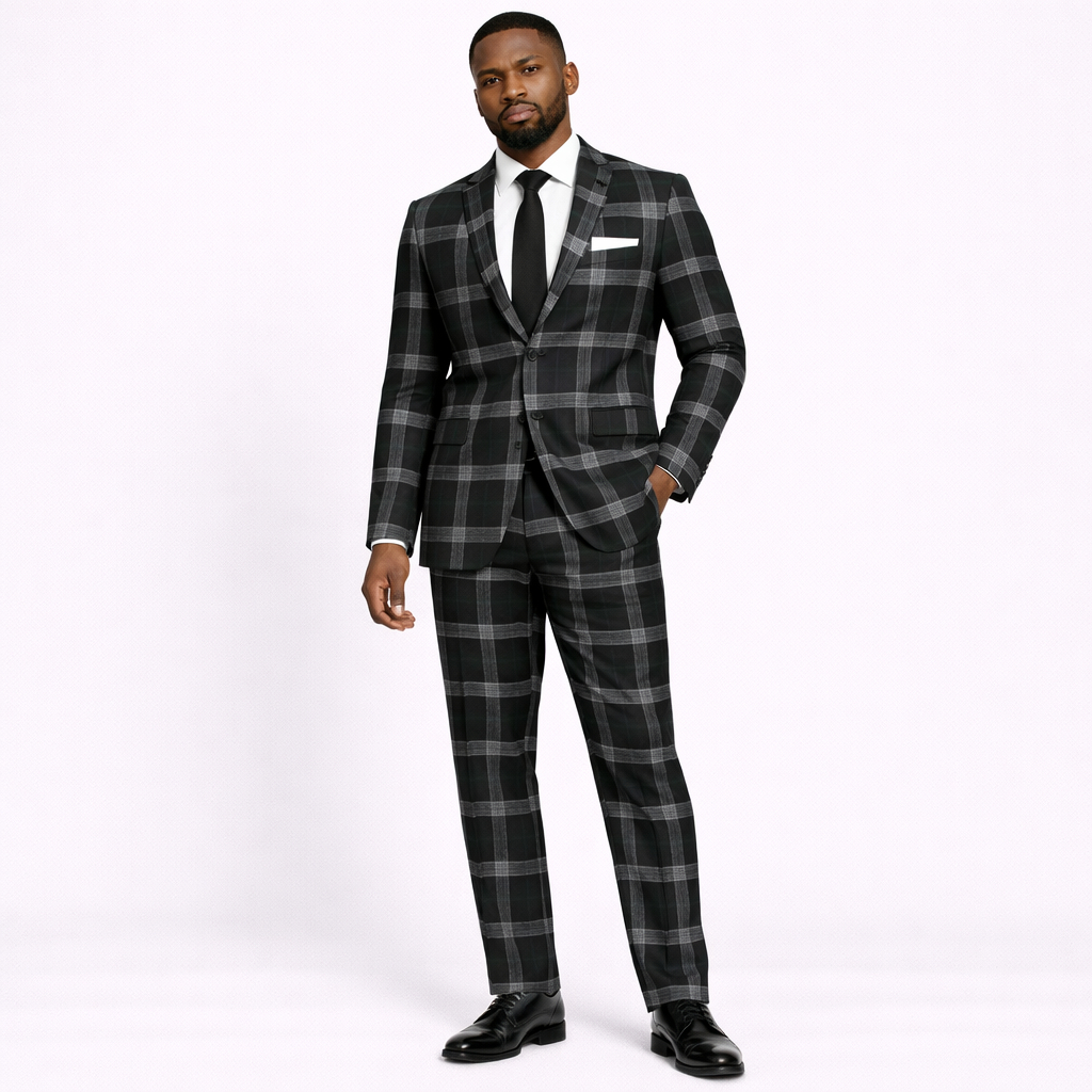 Black and White Plaid Woven Fabric