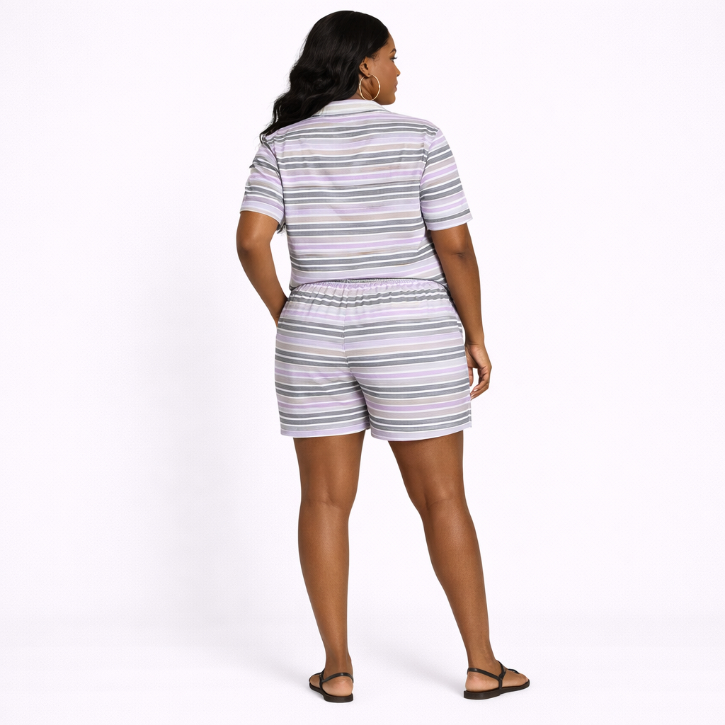 Grey White and Soft Lavender Striped Woven Fabric