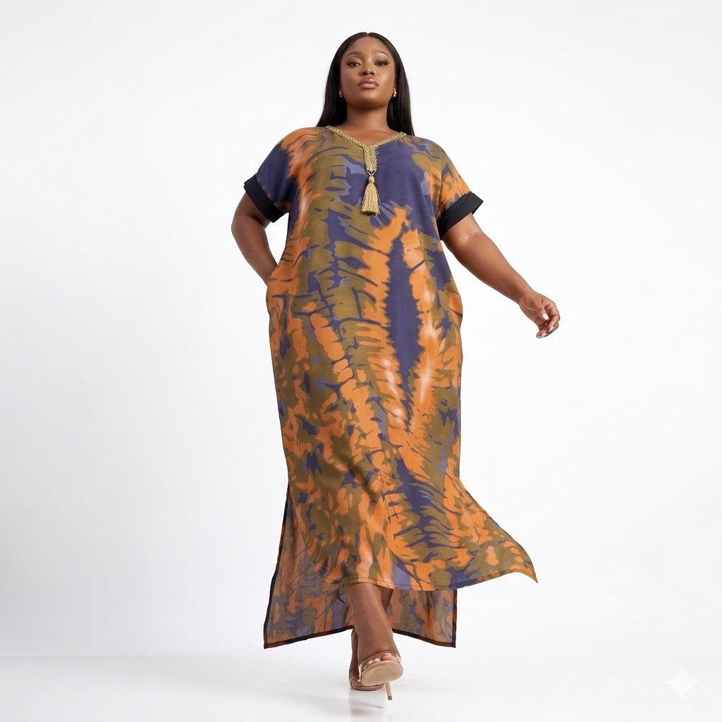 Women Multicolor Abstract Print Kaftan Dress