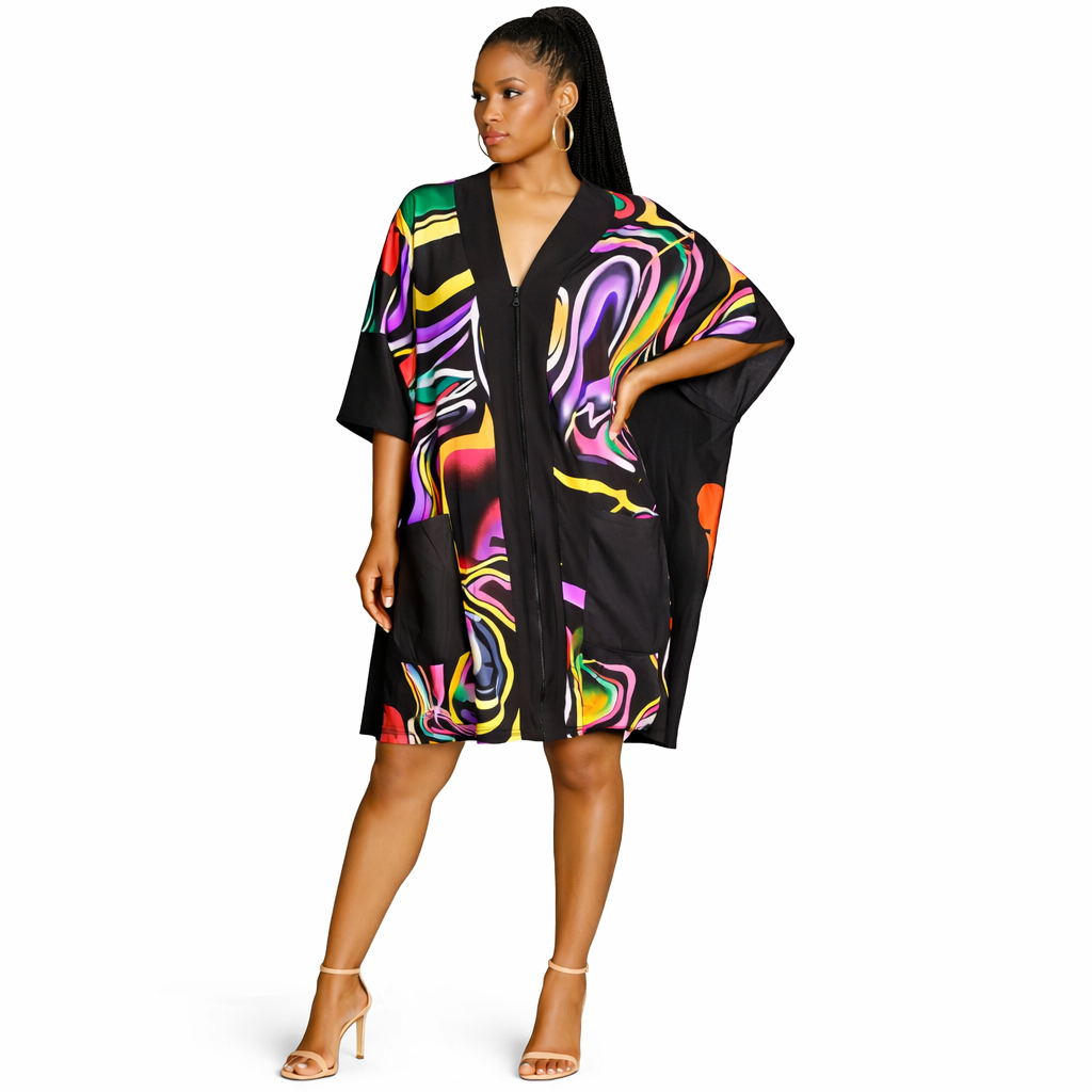 Aurora Swirl Kimono Zip Dress