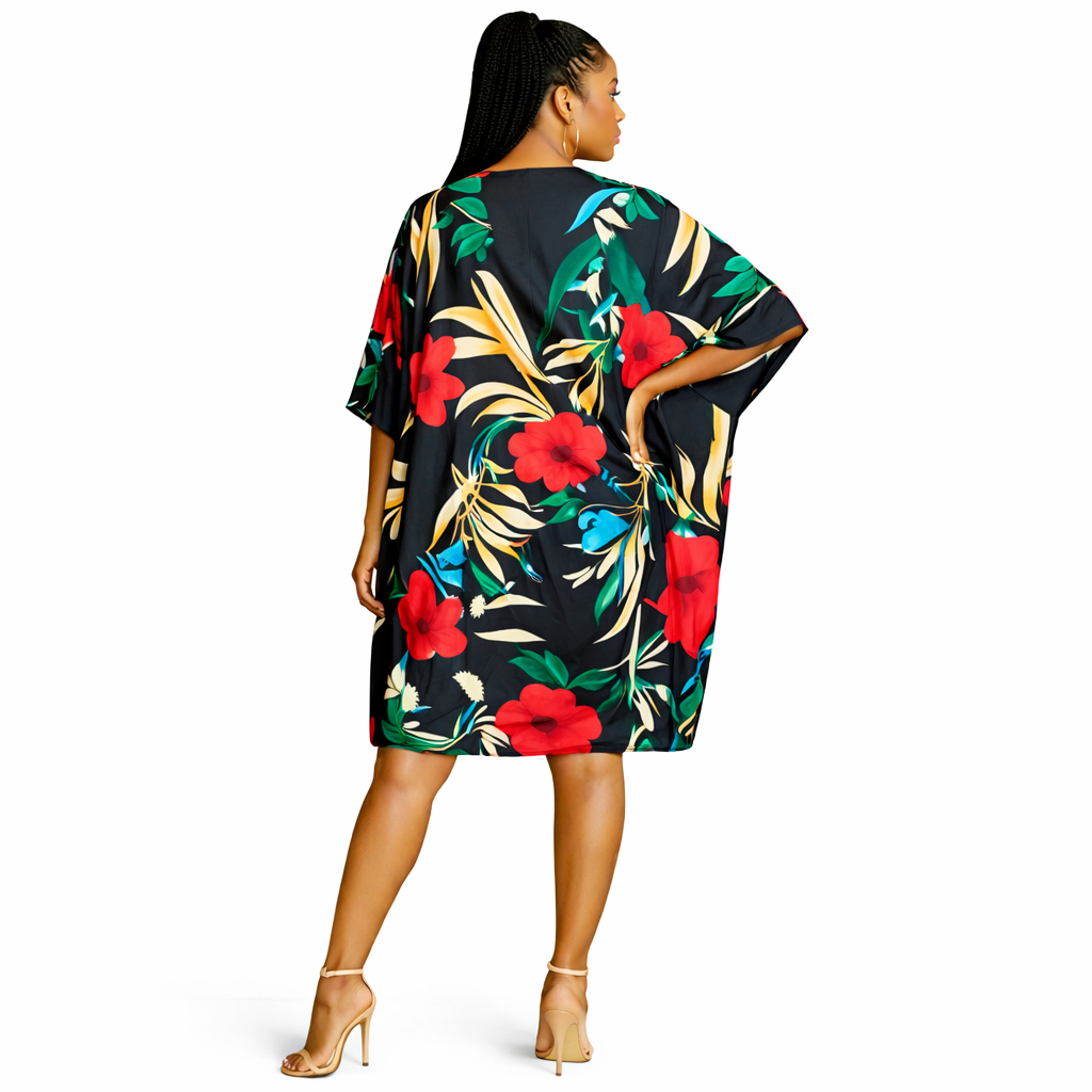 Tropical Bloom Front Tie Kaftan Dress