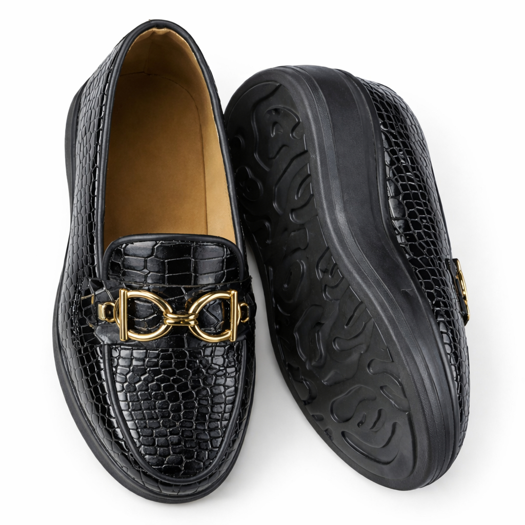 Mens Croc Texture Slip On Platform Loafers