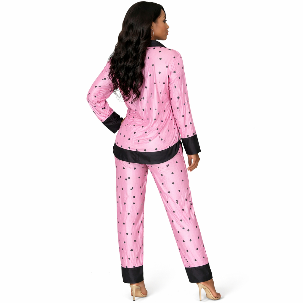 Blush Polka Pleated Two Piece Lounge Set