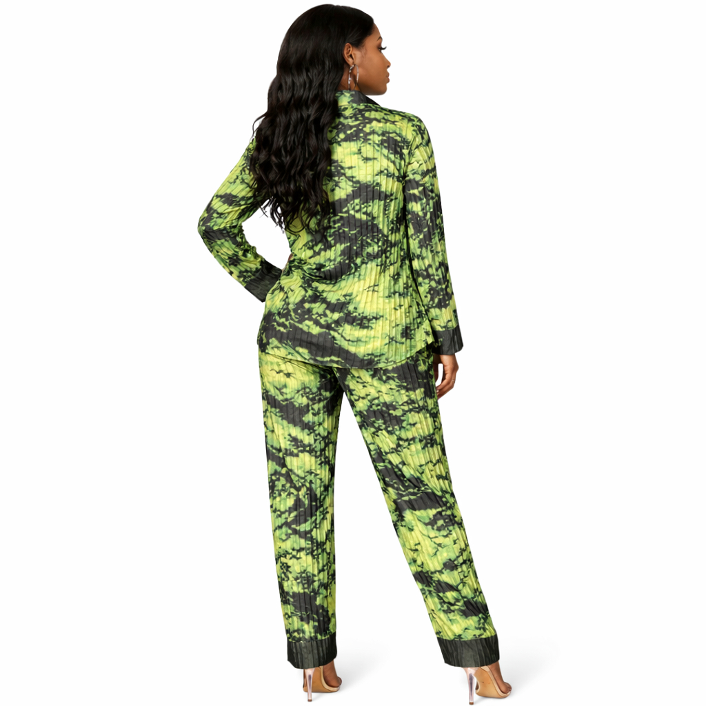 Emerald Marble Pleated Two Piece Lounge Set