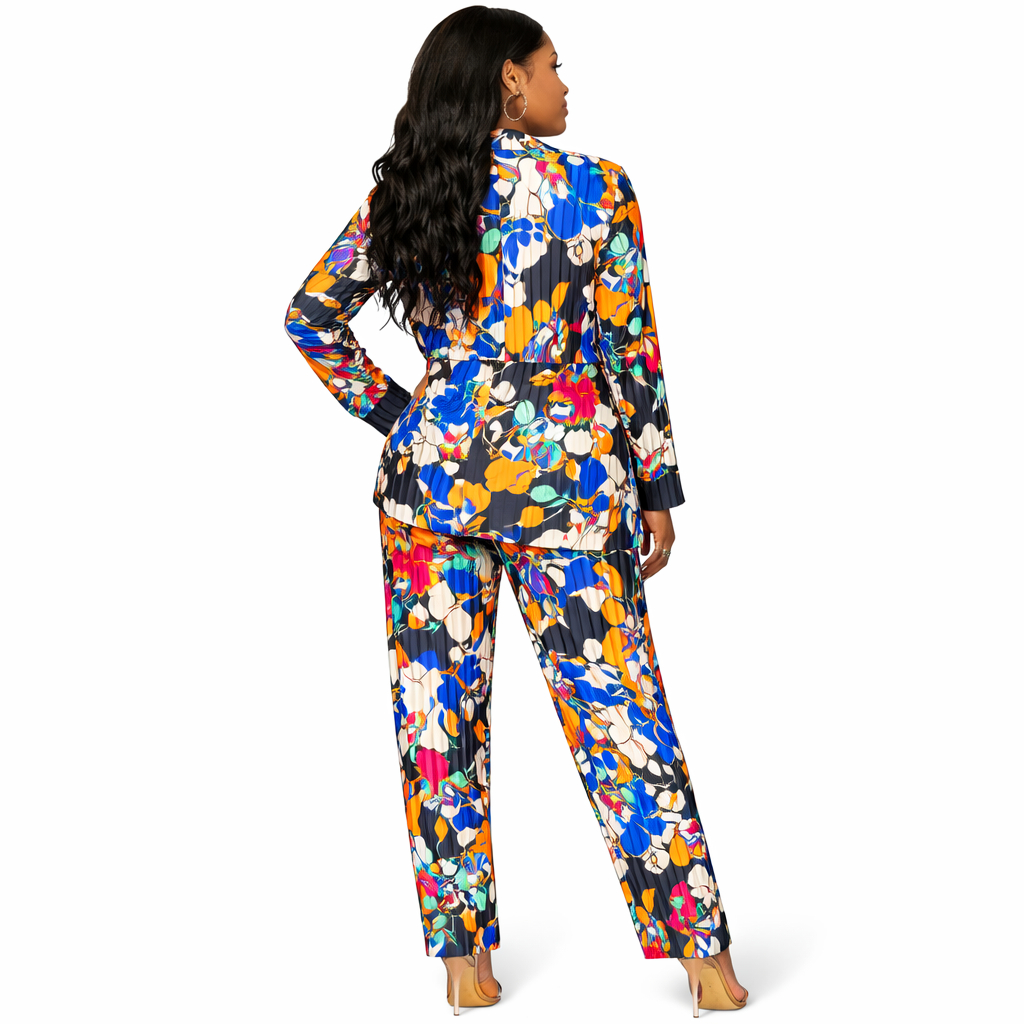 Vivid Bloom Pleated Two Piece Lounge Set