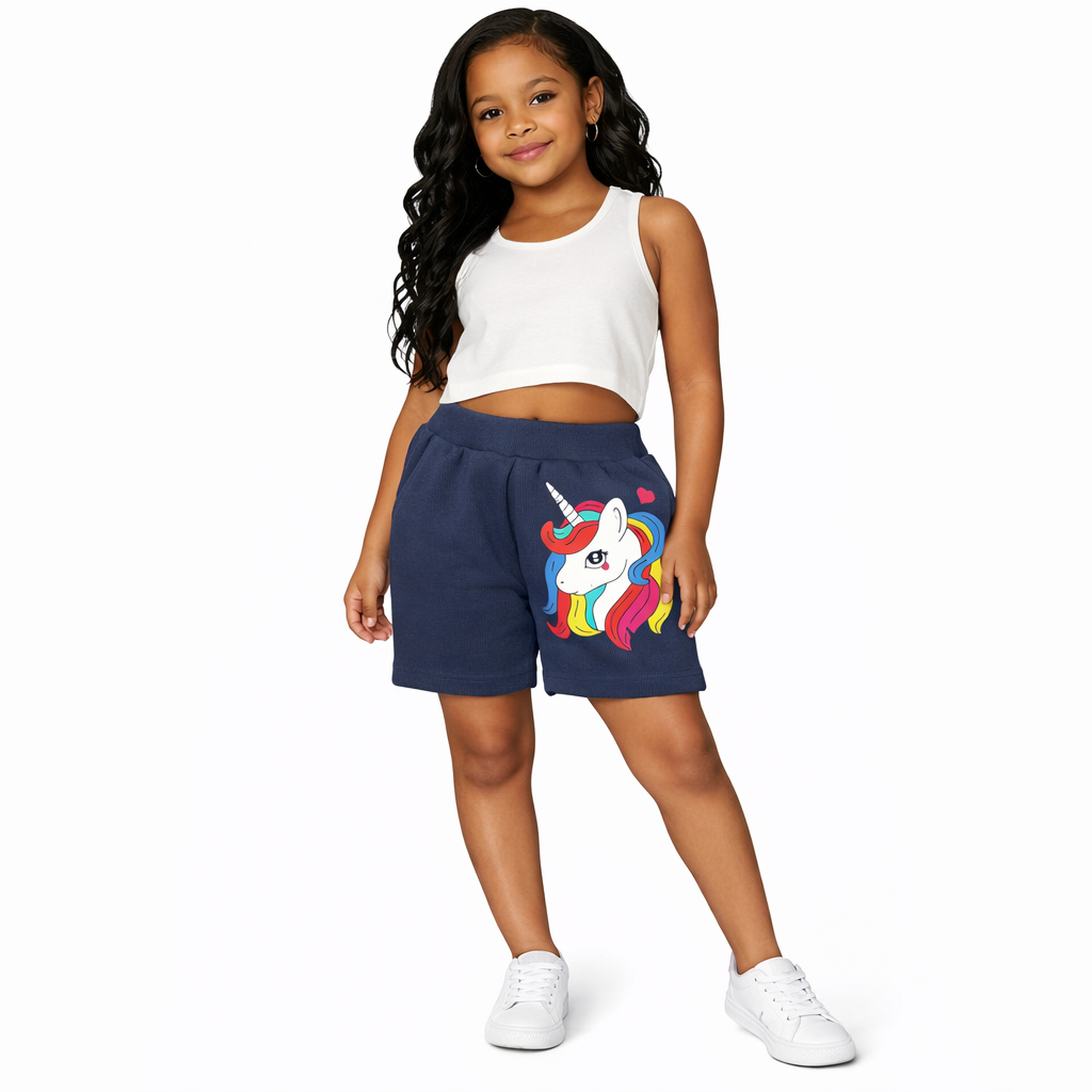 Kids Midnight Blue Unicorn Graphic Lounge Shorts