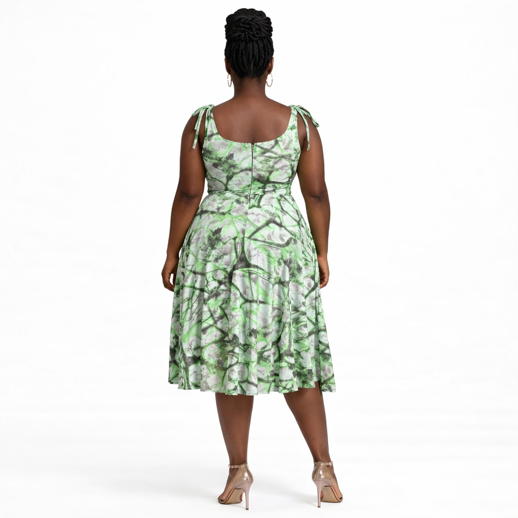 Emerald Breeze Abstract Print Sleeveless Dress