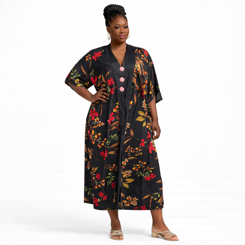 Midnight Bloom Floral Kaftan Maxi Dress