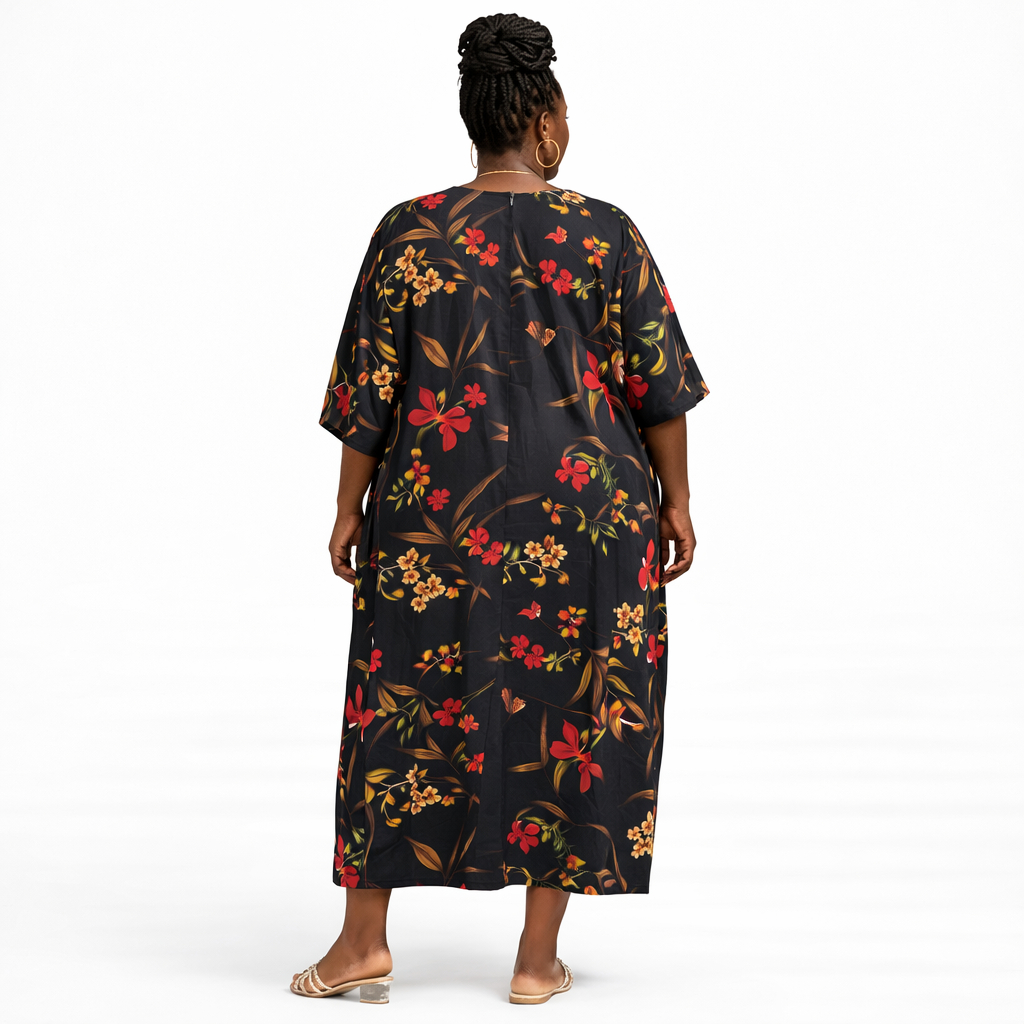 Midnight Bloom Floral Kaftan Maxi Dress