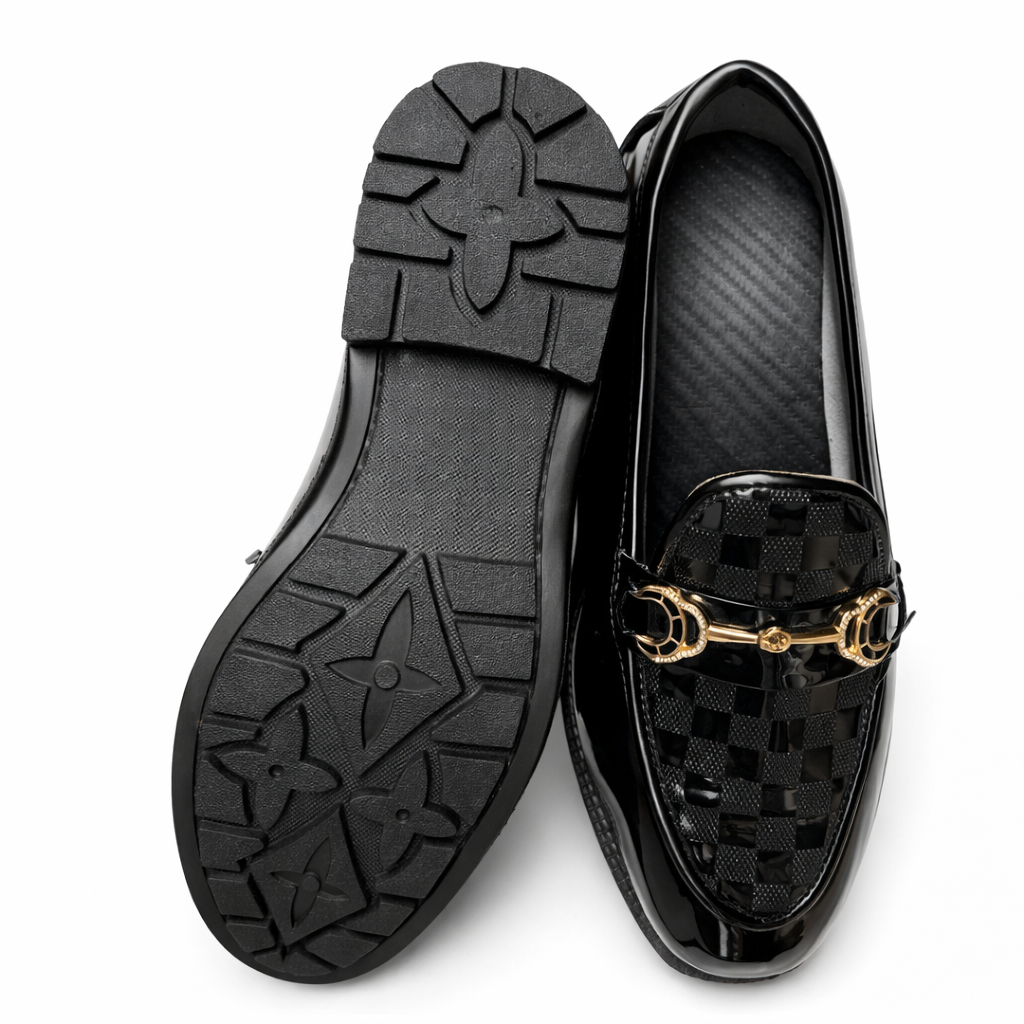 Premium Glossy Checkered Bit Loafers