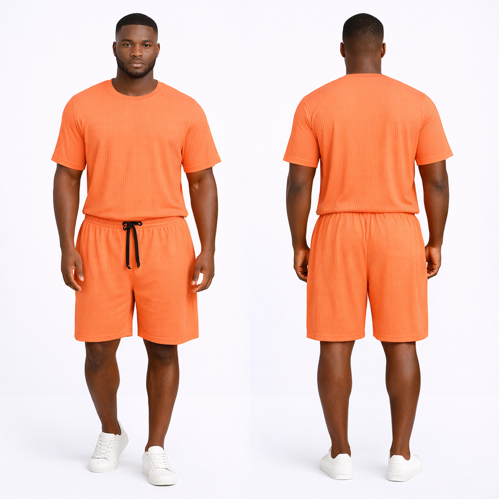 Quality Men Orange Two Piece Shorts Set