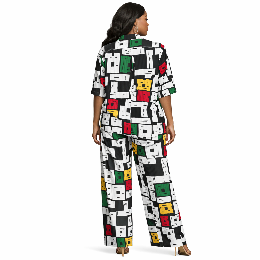 Abstract Pattern Pleated Two Piece Lounge Set