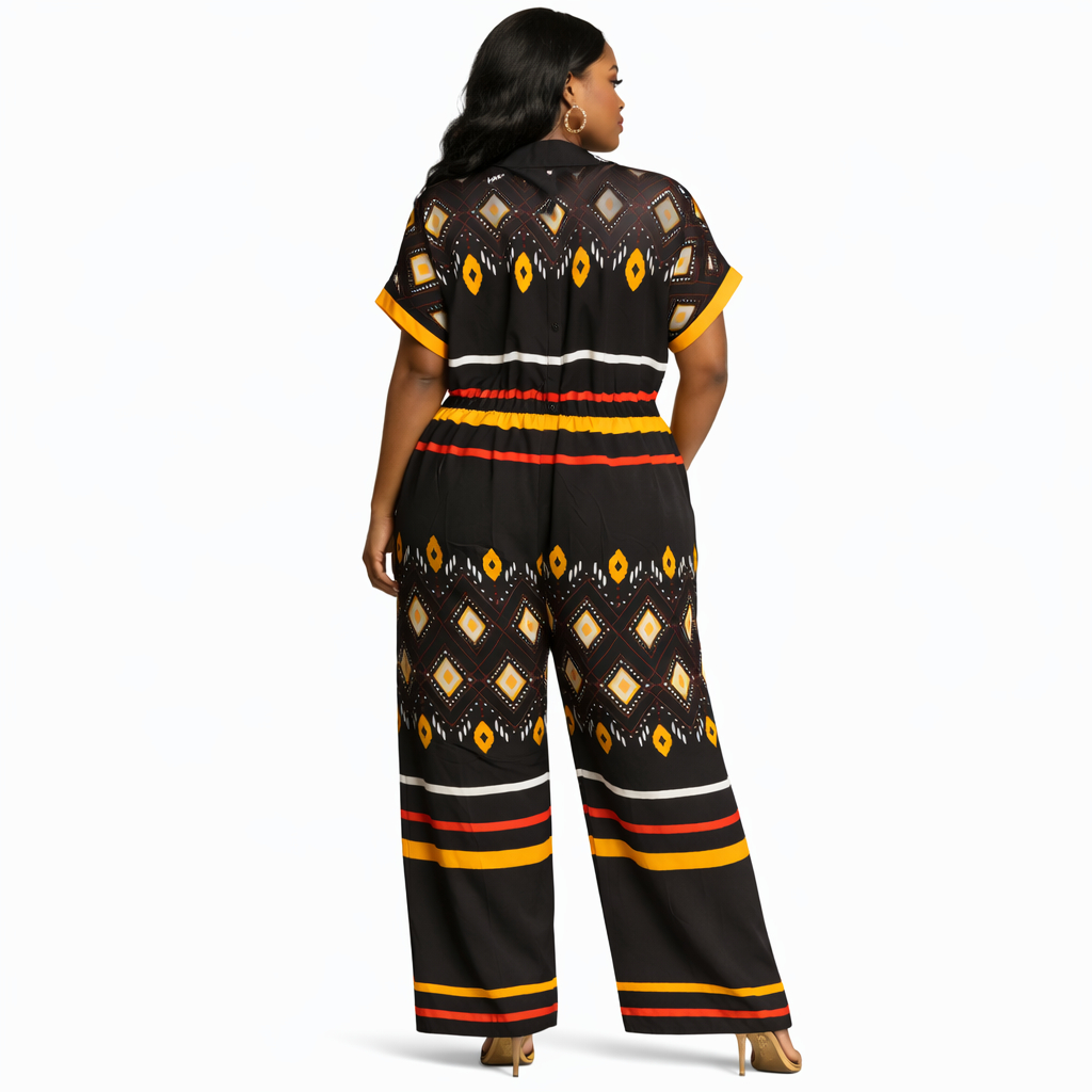 Abstract Print Short Sleeve Jumpsuit