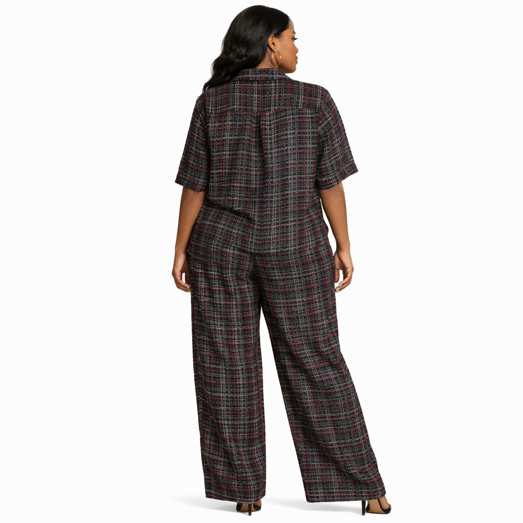 Textured Plaid Button Front Lounge Set