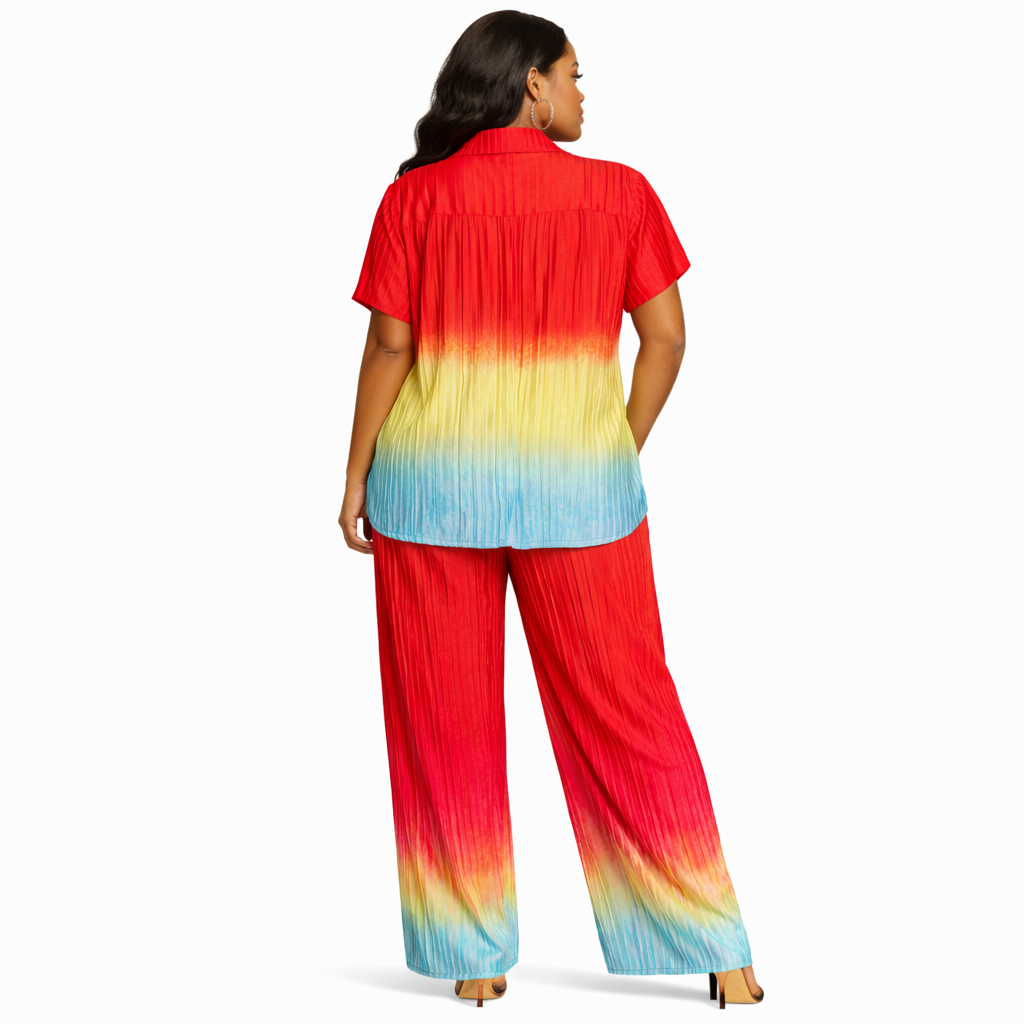 Pleated Gradient Button Up Lounge Set