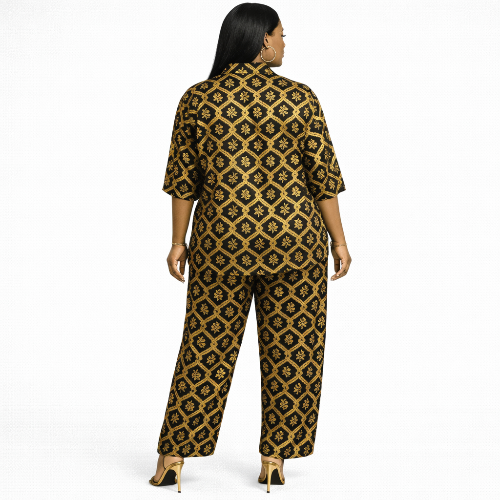 Womens Geometric Print Two Piece Lounge Set