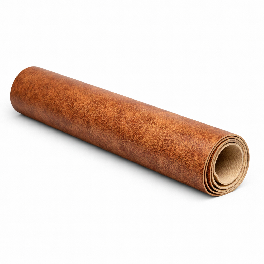 Warm Brown Synthetic Leather Sheet with Distressed Finish