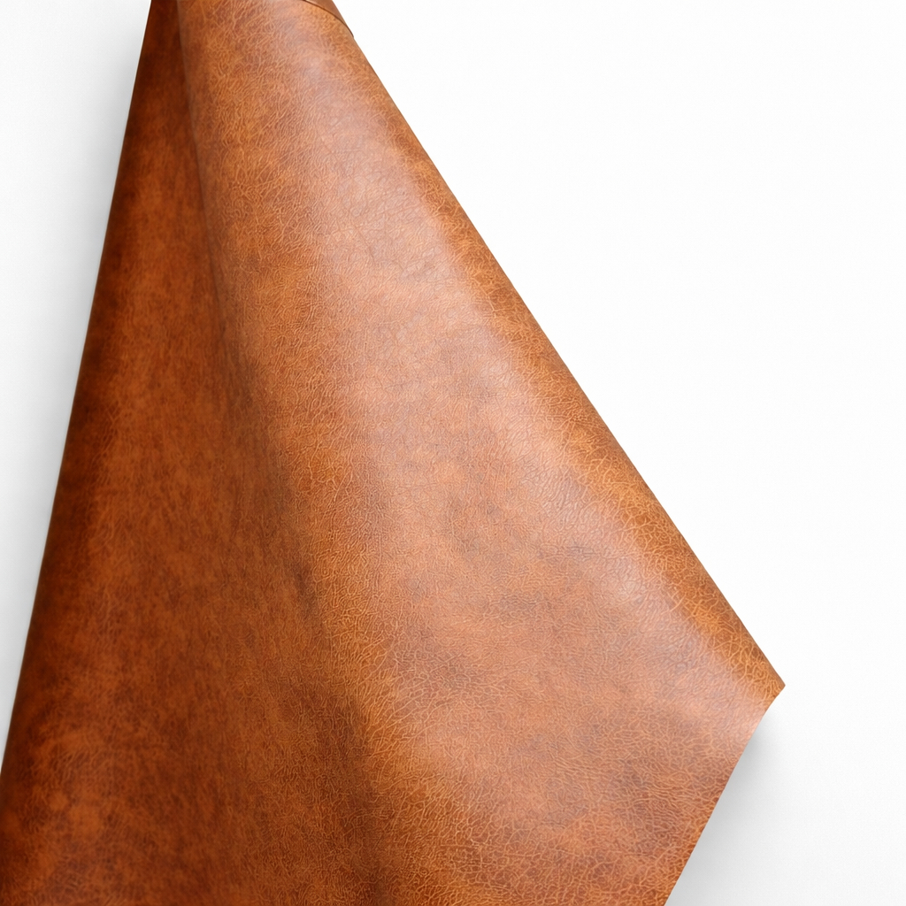 Warm Brown Synthetic Leather Sheet with Distressed Finish