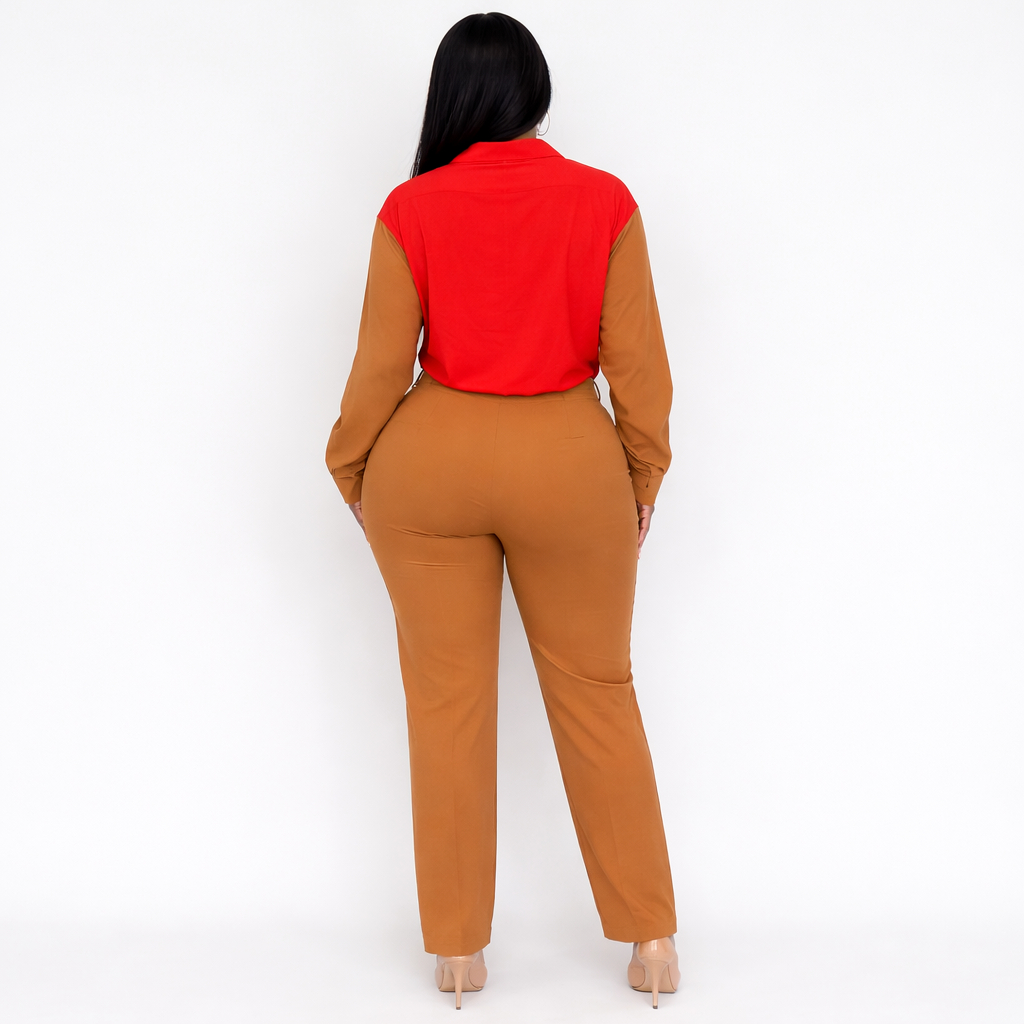 Classic Button Up Two Piece Casual Outfit