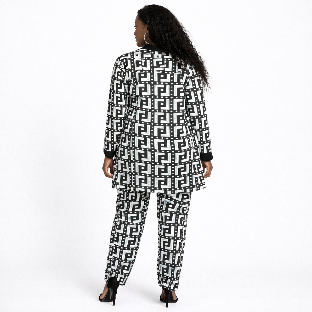 Women Black and White Patterned Three Piece Se