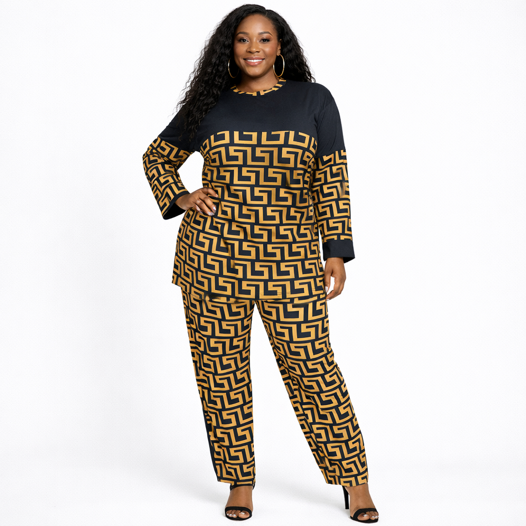 Two Piece Geometric Print Lounge Set