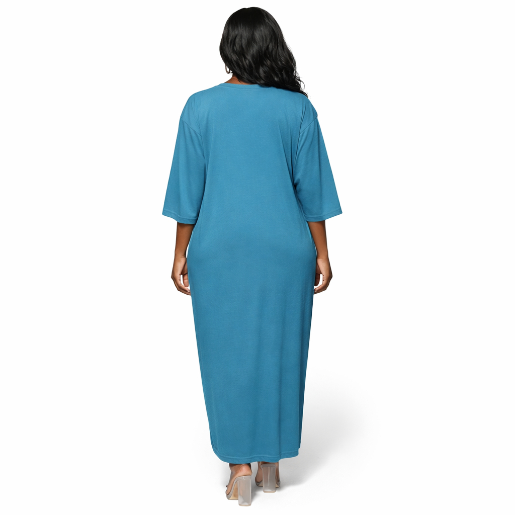 Ladies Teal Embroidered Kaftan Maxi Dress