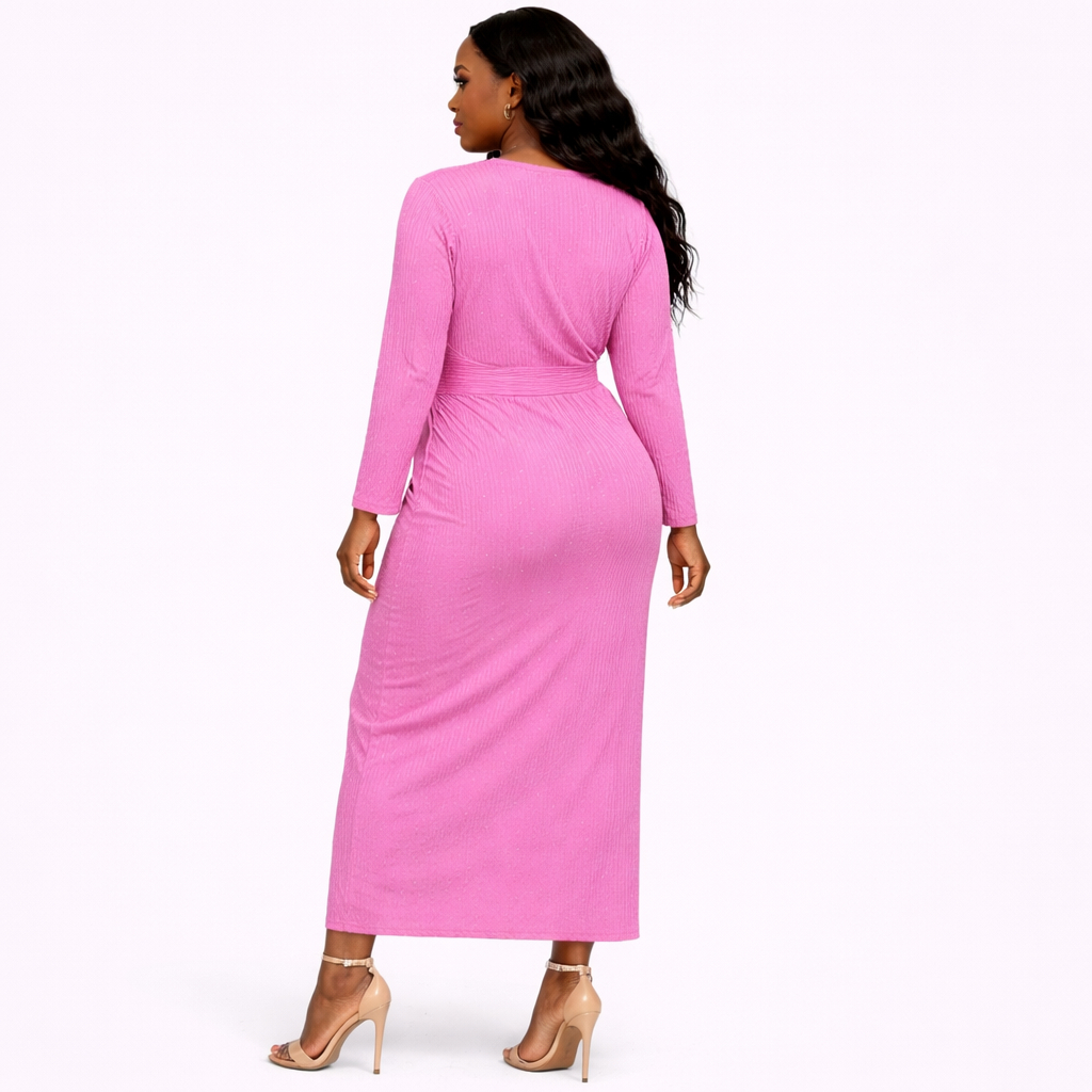 Elegant Pink Ruched Midi Bodycon Dress