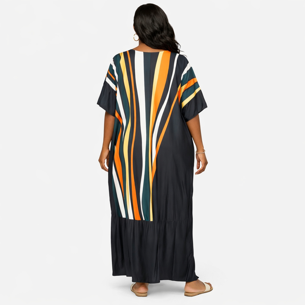 Elegant Sequin Panel Multicolor Kaftan Maxi Dress