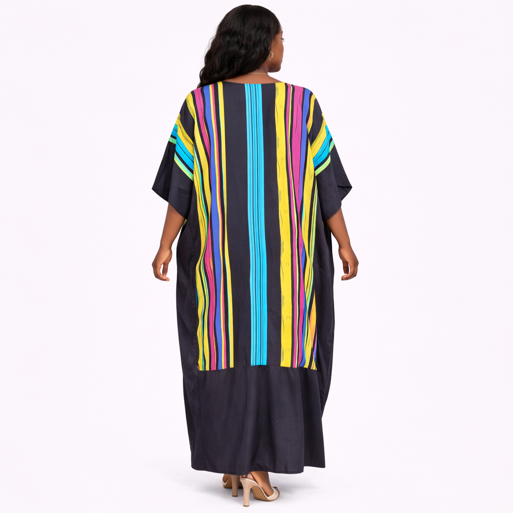 Multicolor Sequin Embellished Stripe Kaftan Maxi Dress