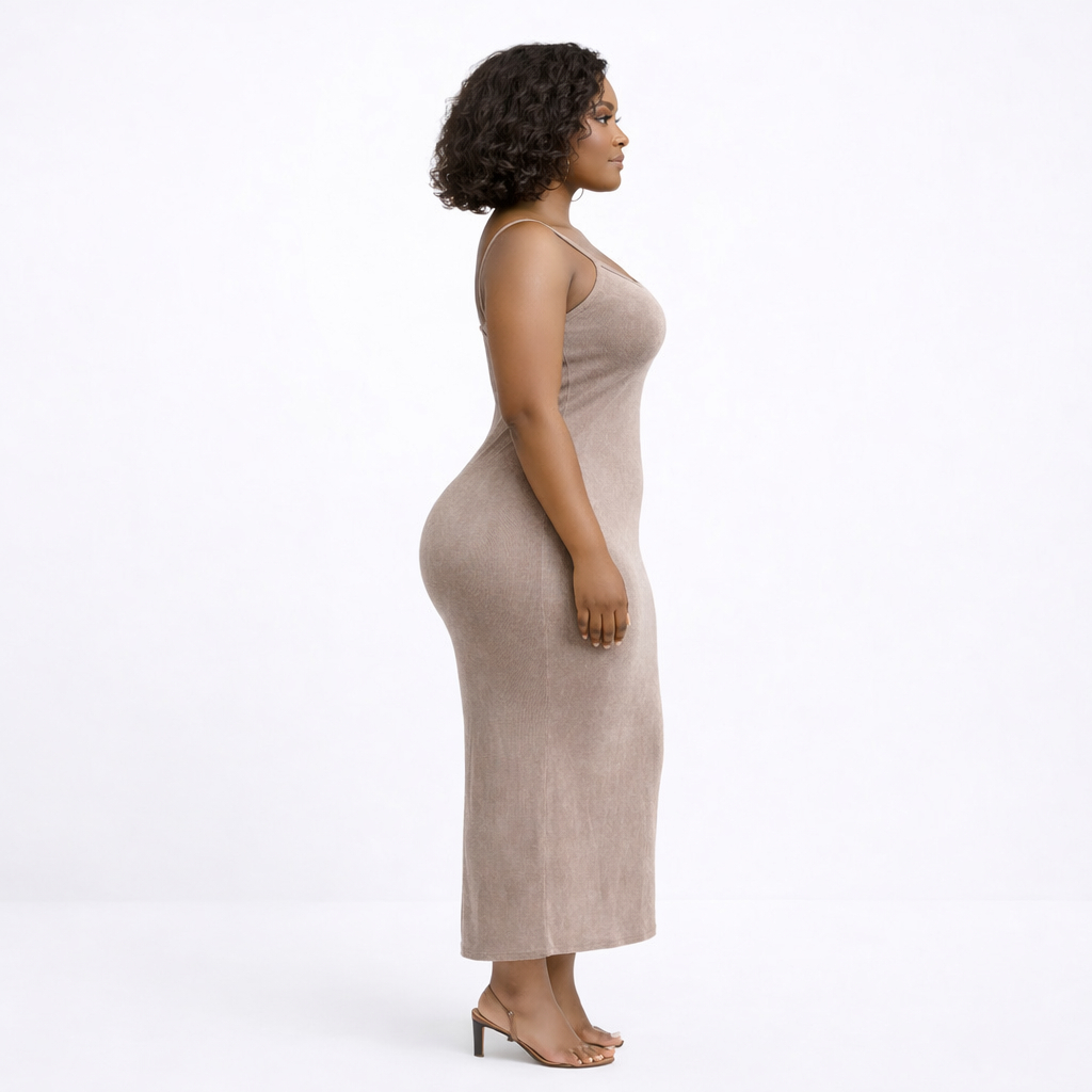 Taupe Sculpt Midi Bodycon Dress