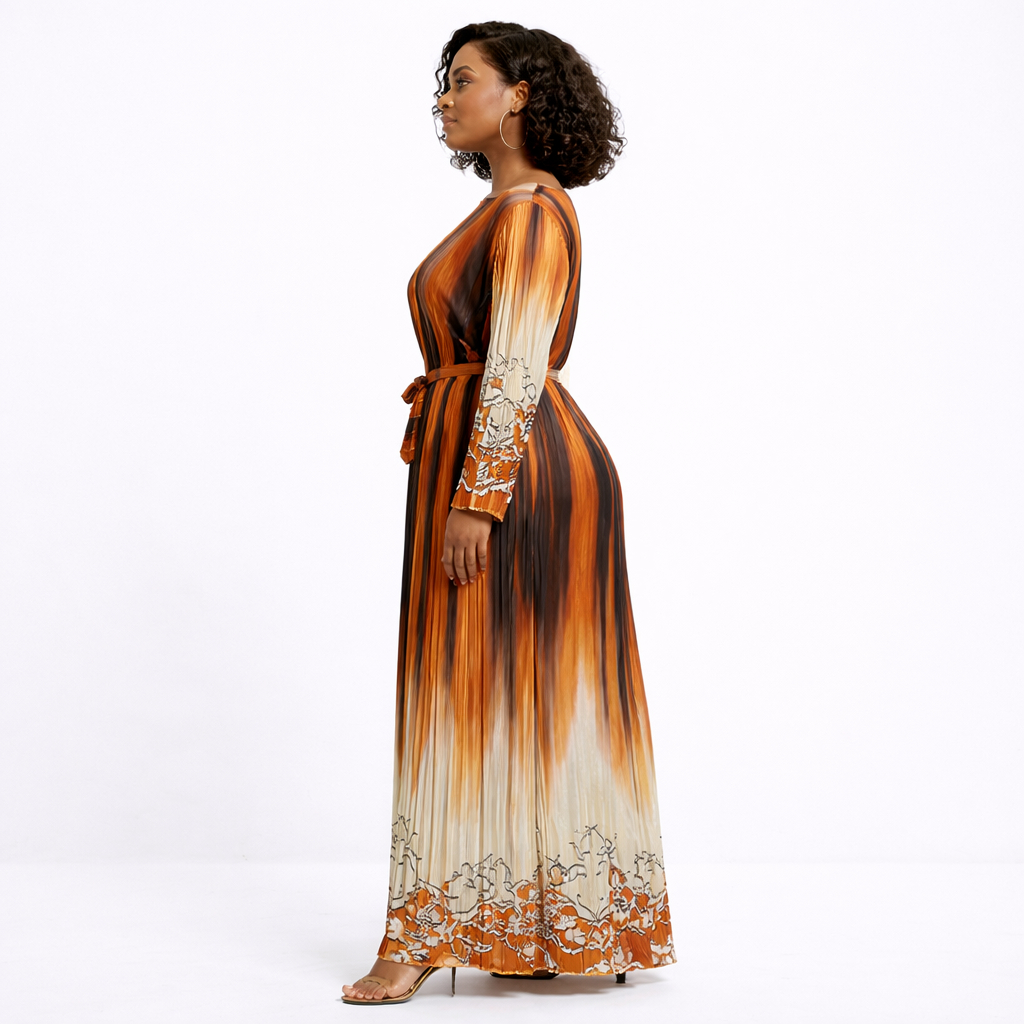 Ombre Stripe Belted Maxi Dress