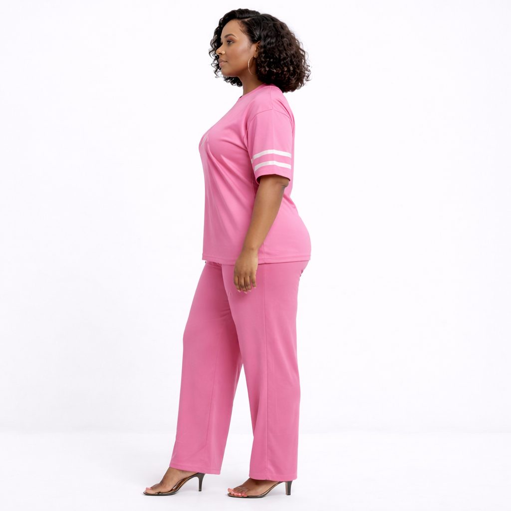 Pink Womens Two Piece Casual Lounge Set