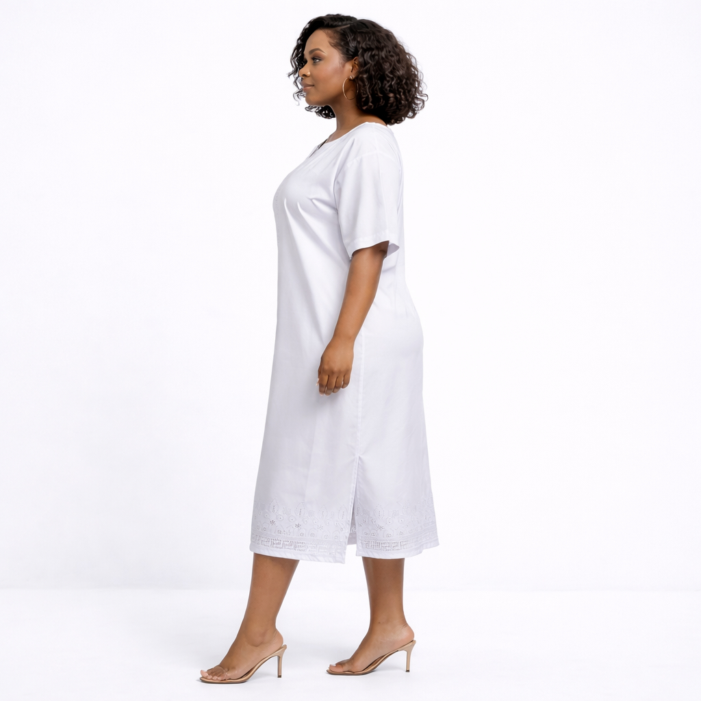 Elegant White Embroidered Midi Dress