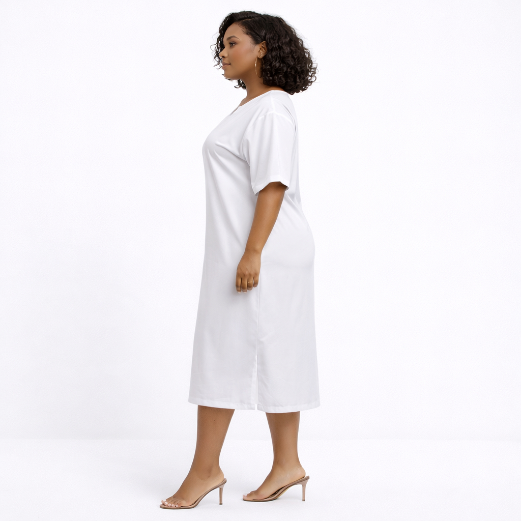 Classic White Relaxed Fit Midi Dress