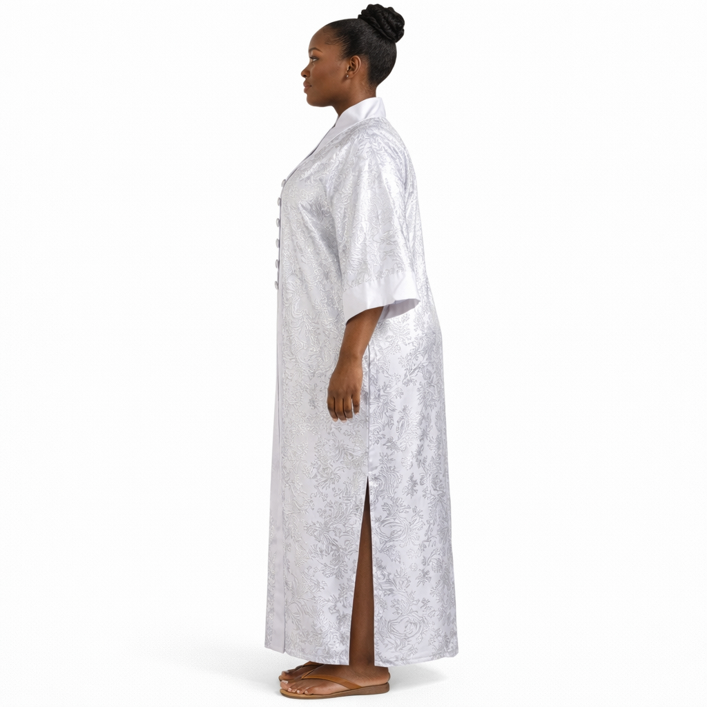 Womens Silver Brocade Kaftan Dress