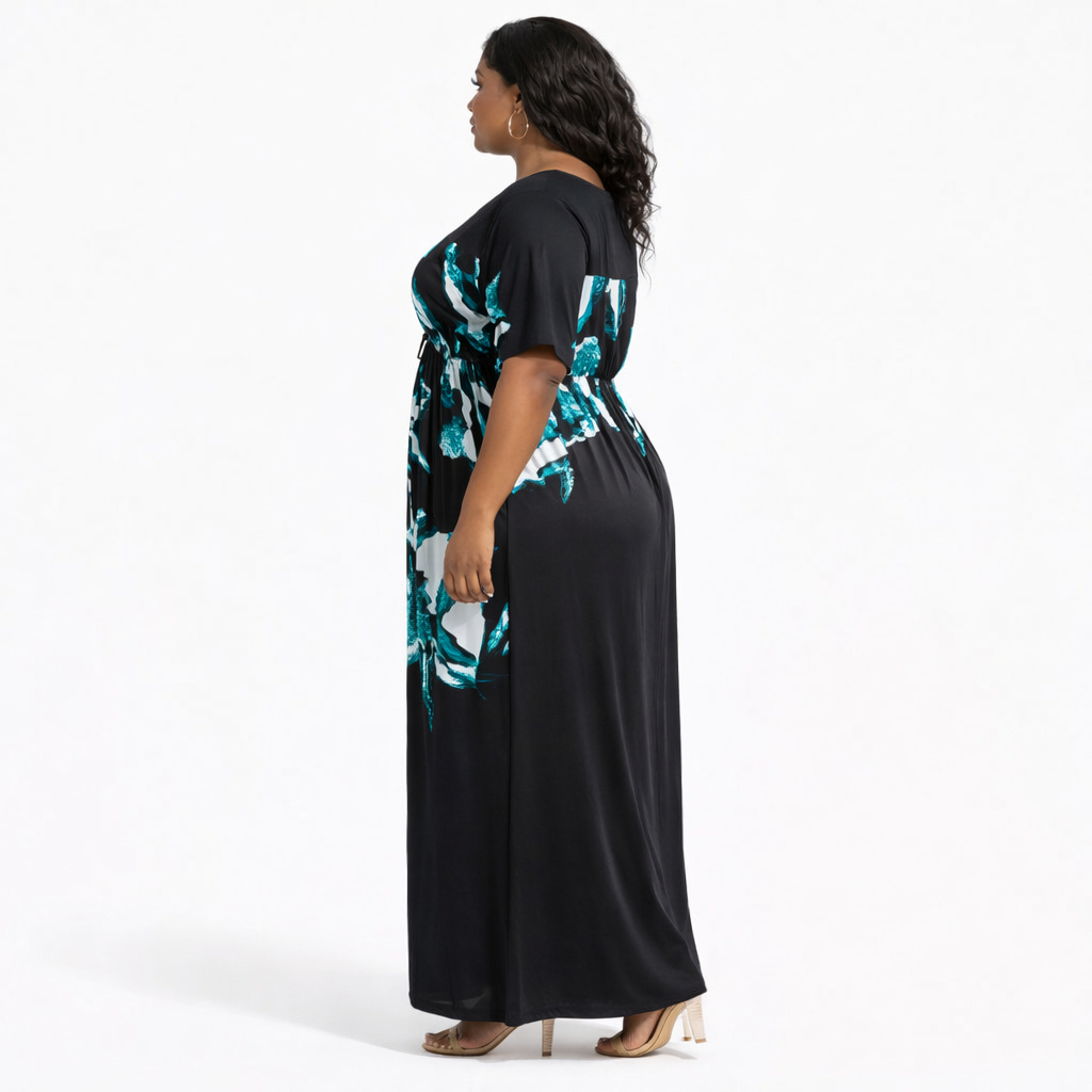 Black Floral Print Womens Maxi Dress
