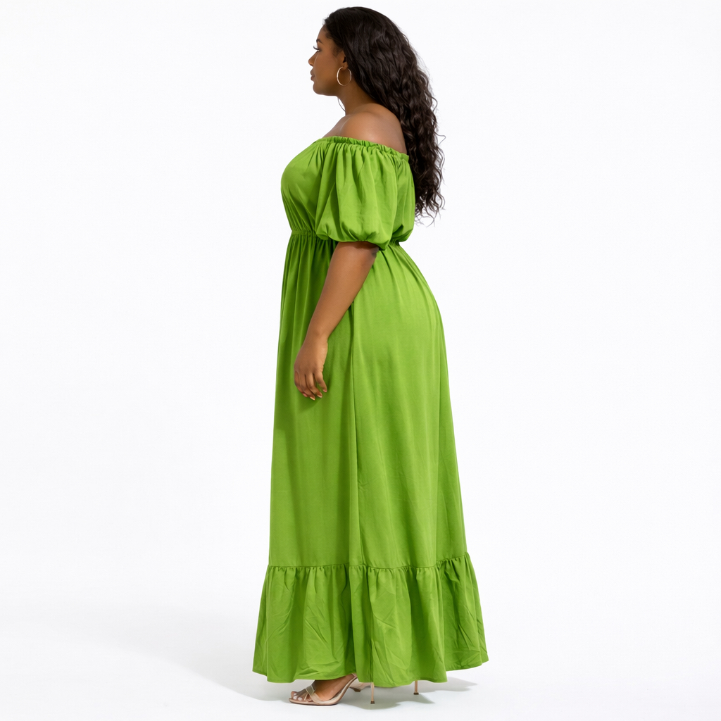 Green Off Shoulder Womens Maxi Dress