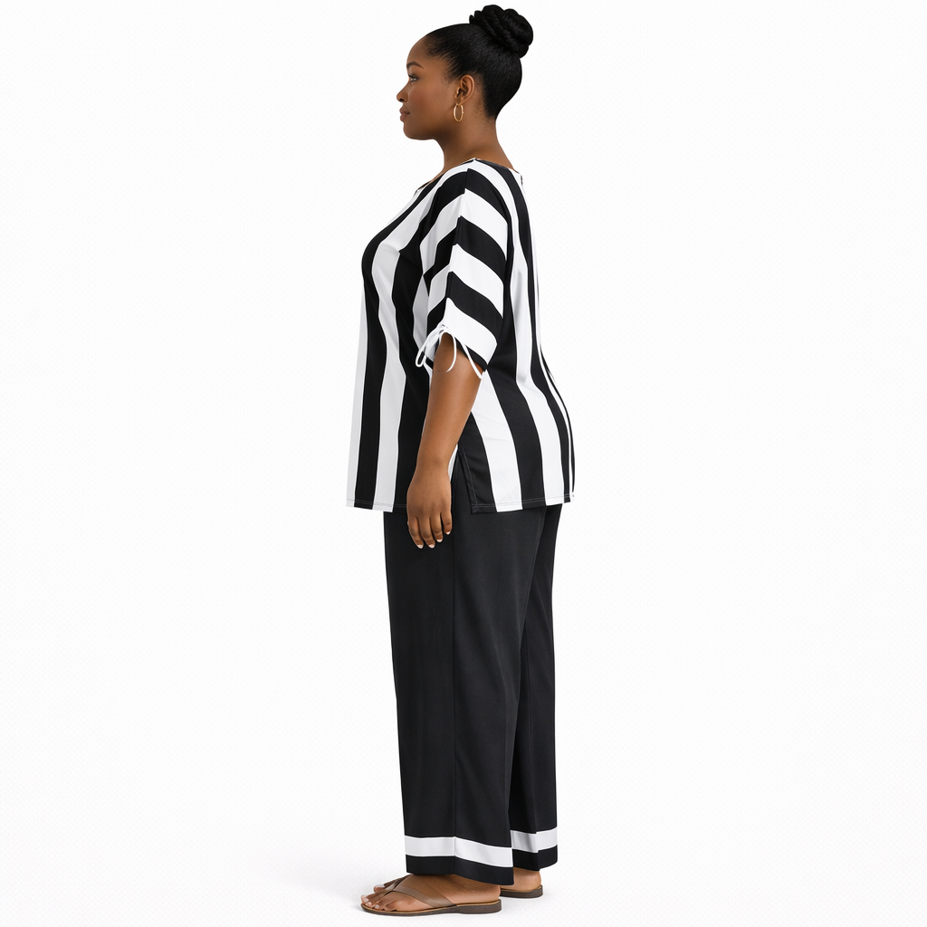 Womens Black and White Striped Two Piece Set