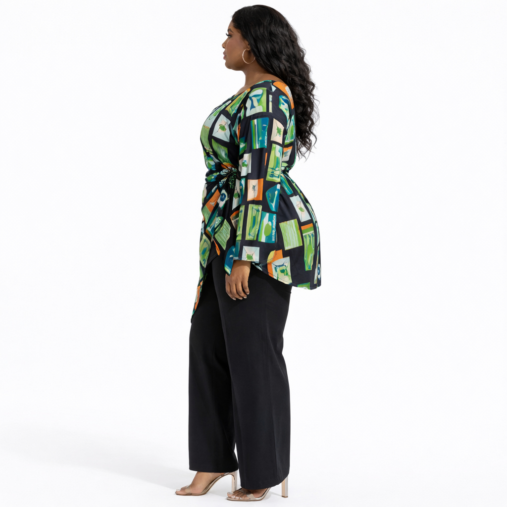 Emerald Mosaic Wrap Tunic and Pant Set