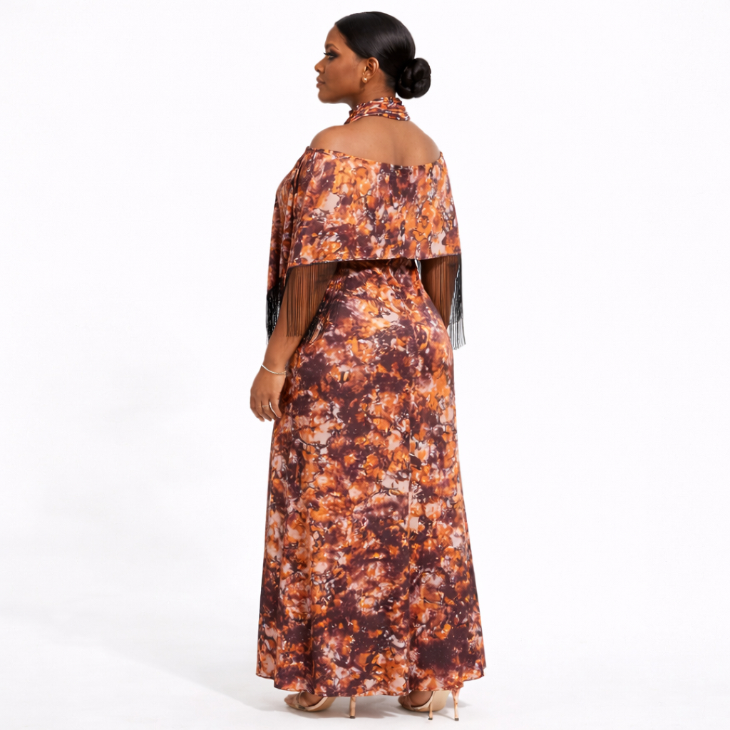 Autumn Marble Fringe Maxi Dress