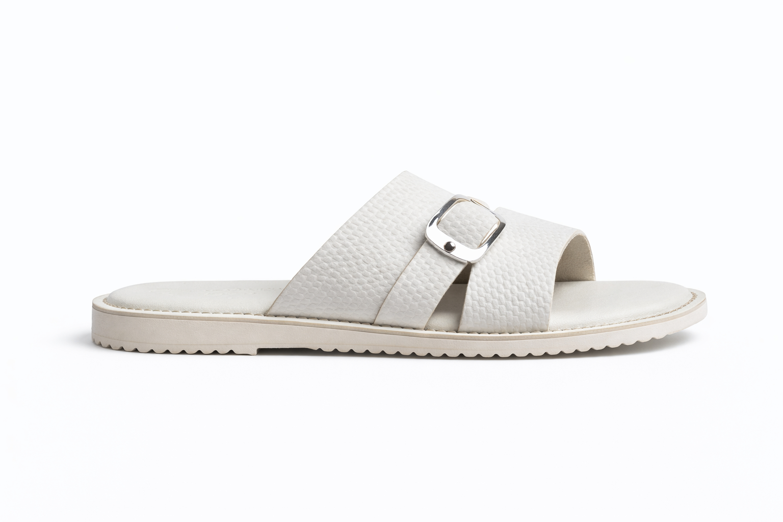 Mens White Textured Slide Sandals