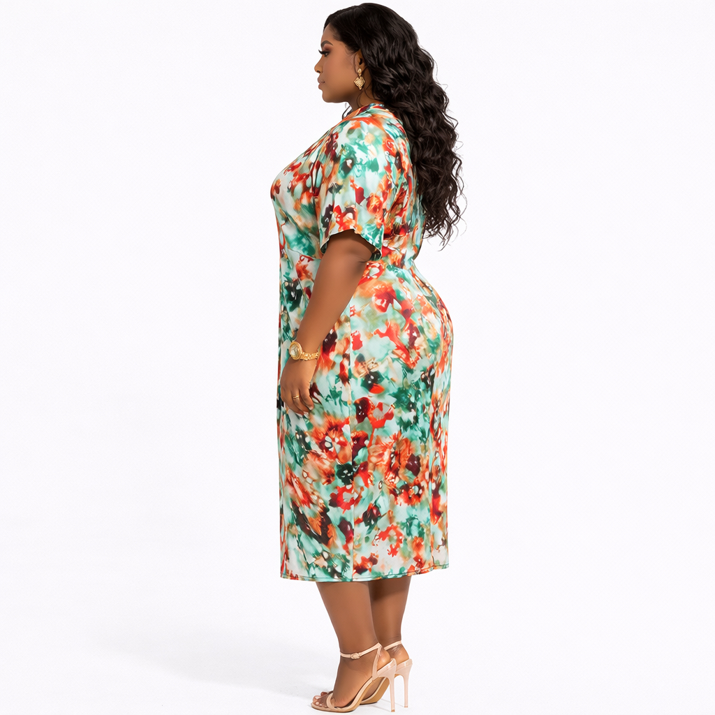 Tropical Bloom Tassel Midi Dress