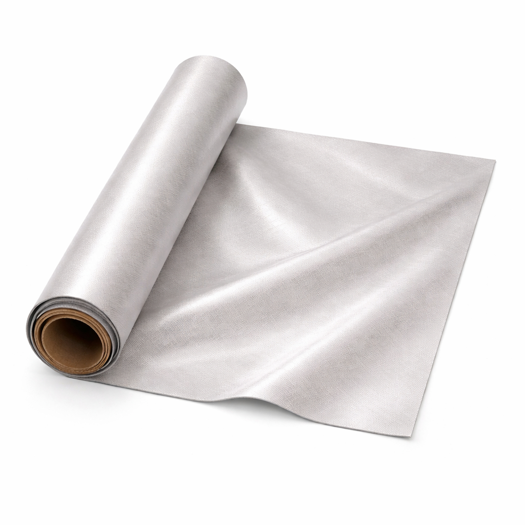 Pearl Silver Crosshatch PU Leather Fabric