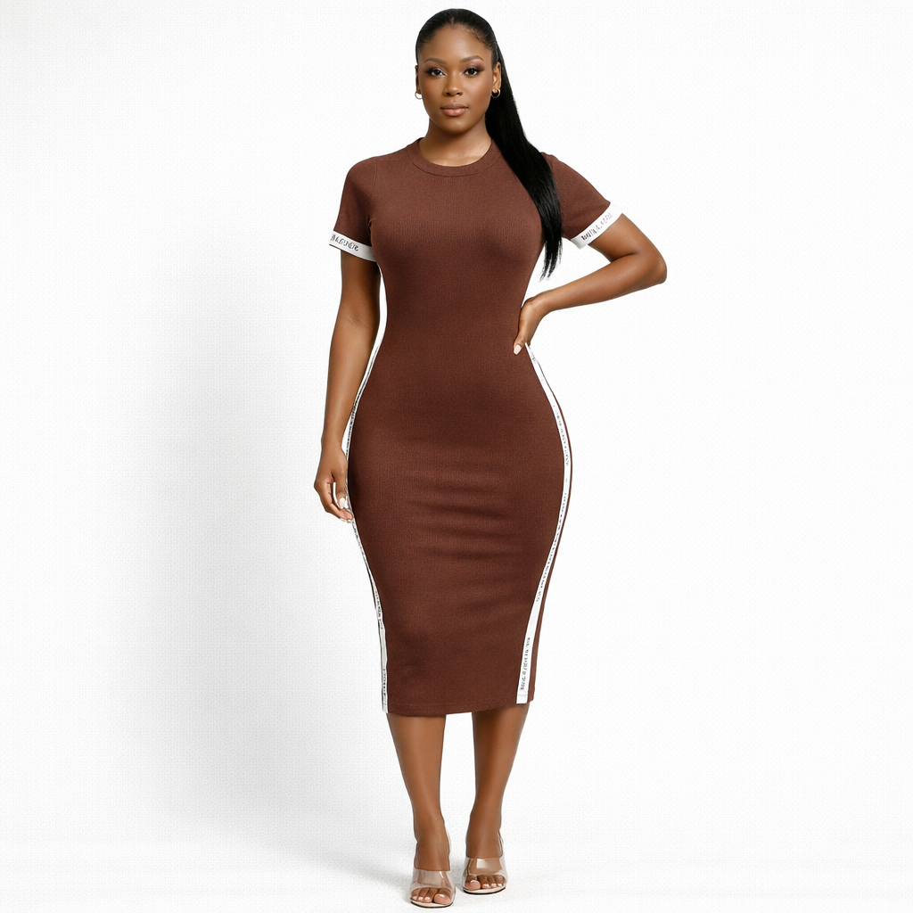 Short Sleeve Ribbed Bodycon Midi Dress