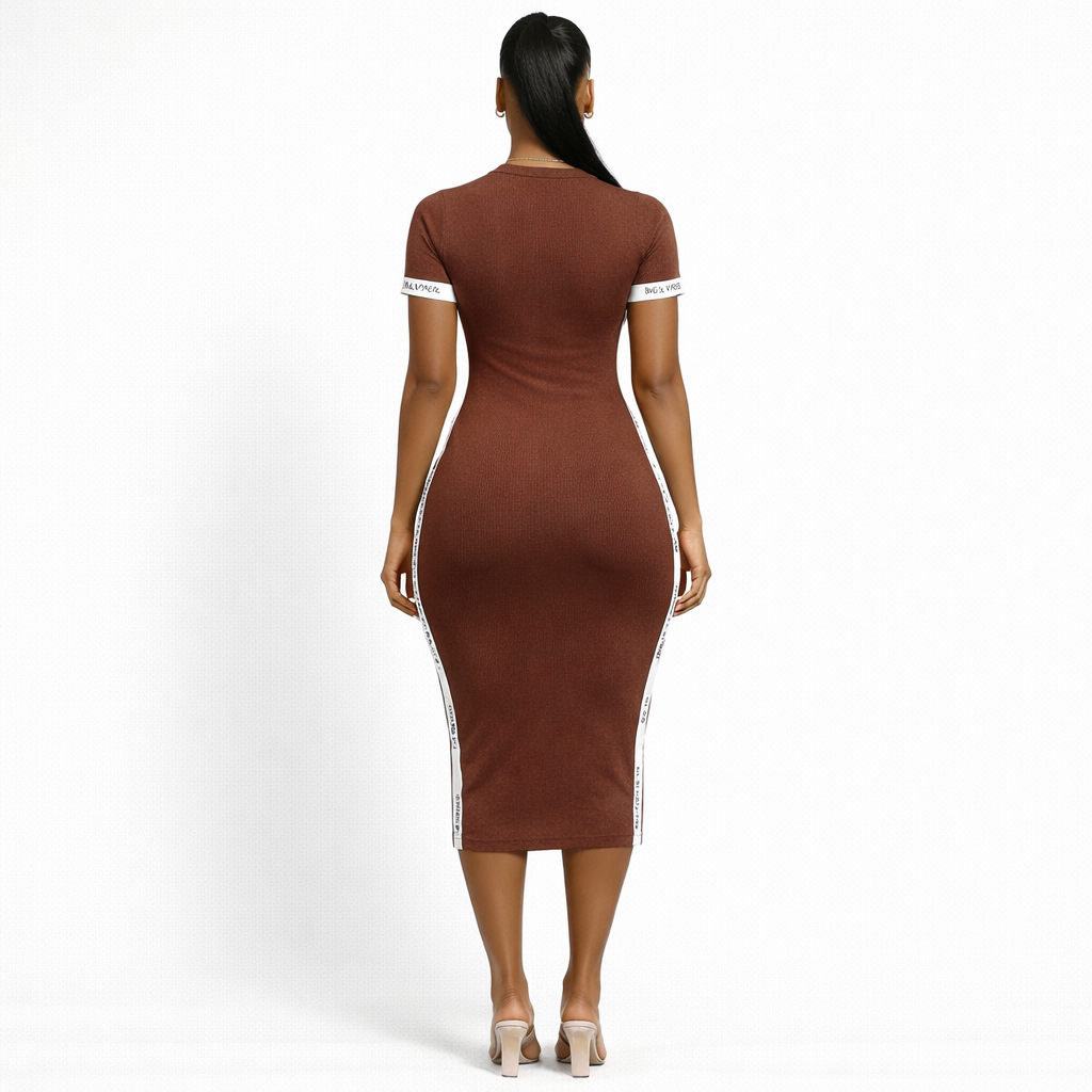 Short Sleeve Ribbed Bodycon Midi Dress