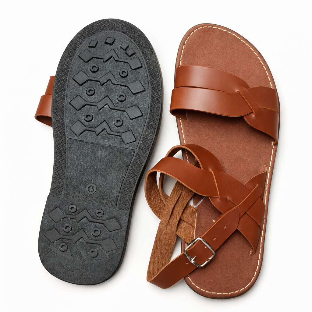 Mens Brown Multi Strap Leather Sandals with Adjustable Buckle